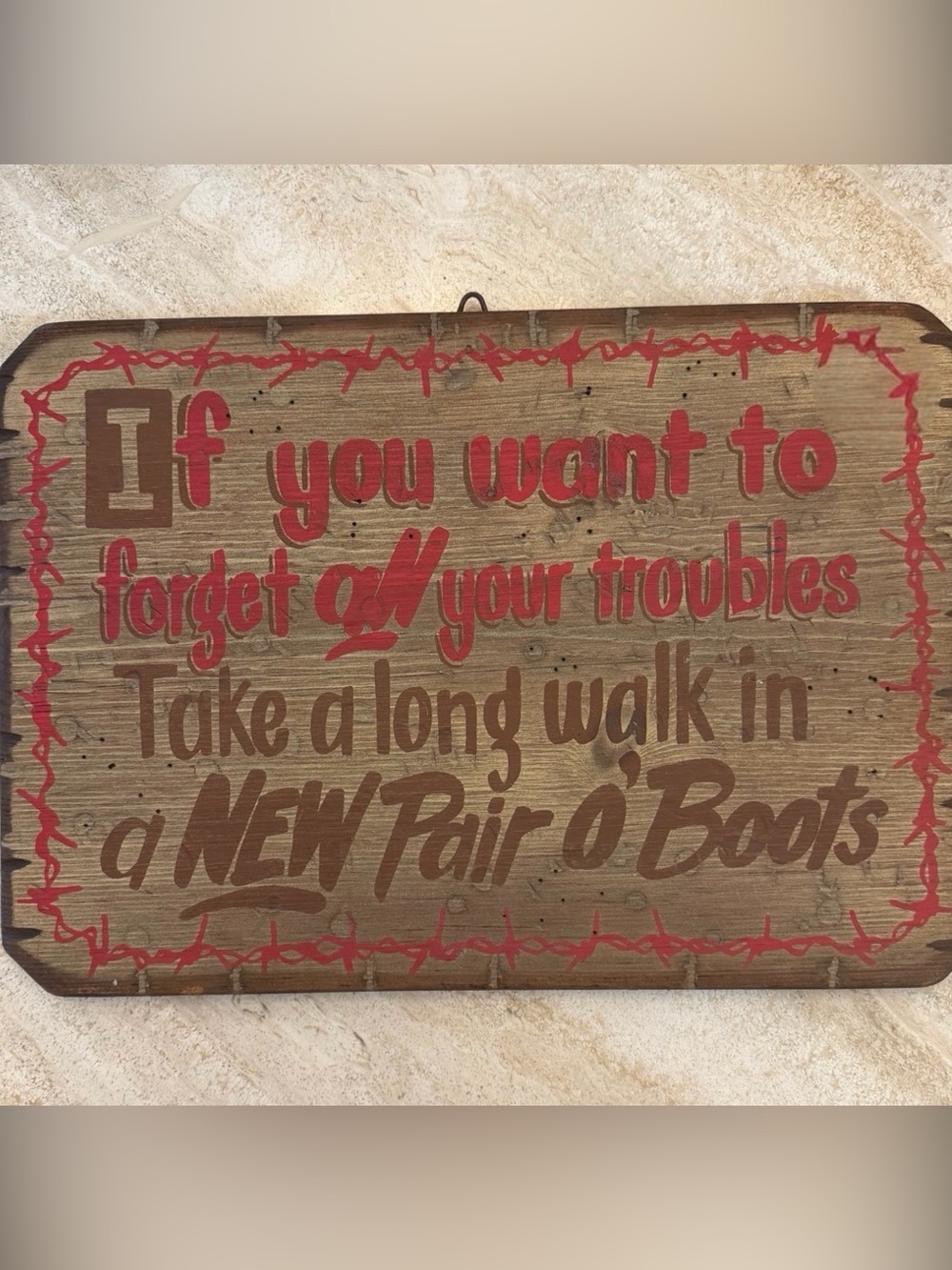 Rustic Red and Brown 'NEW Pair of Boots' Wall Sign Old West Pub Sign